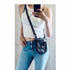 Calleen Cordero dark grey leather crossbody bag with silver studs. Never used.